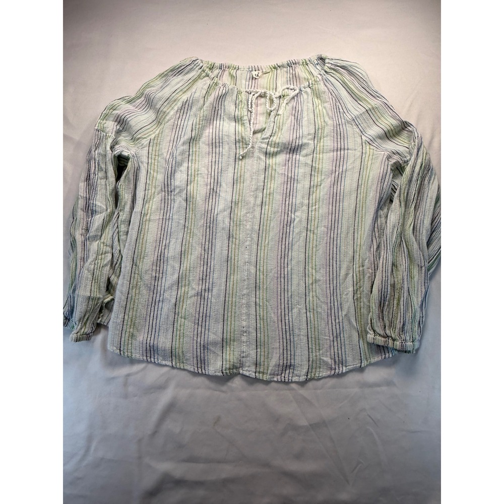 Gap Womens Peasant Blouse Long Sleeve Striped Tie Neck Top Multi-Color XL